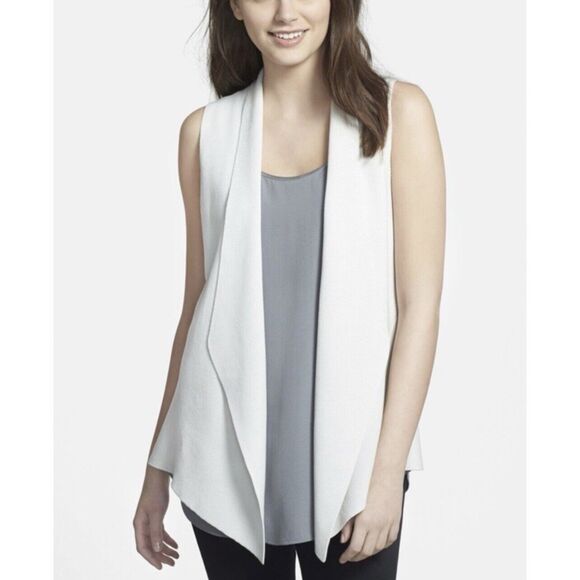 Eileen Fisher Vest Small Knit Open Front  Silk Cotton Oatmeal Beige Sleeveless - Picture 2 of 14